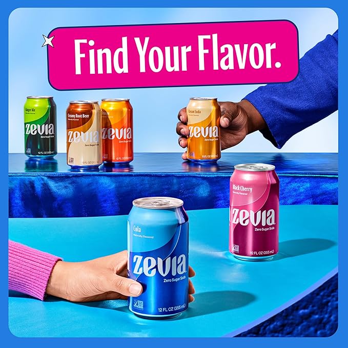 Zevia Zero Sugar Soda, Cherry Cola, 12 oz Cans (24-Pack) ??Naturally Sweetened, Non-GMO Project