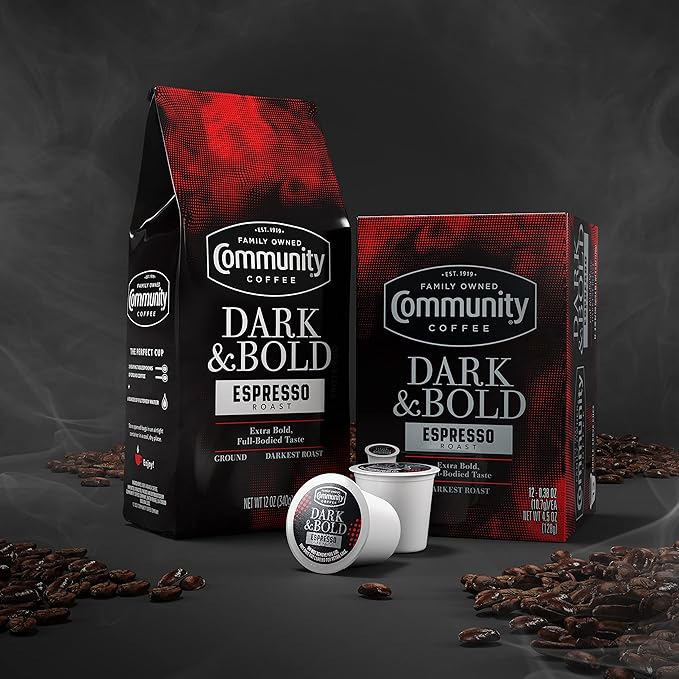 Community Coffee Dark & Bold Espresso Roast 12 Count Coffee Pods, Extra Dark Roast Compatible with