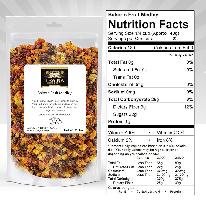 Traina Home Grown Sun Dried Baker?셲 Fruit Medley - Diced Peaches, Cranberries, Apricots, Pears
