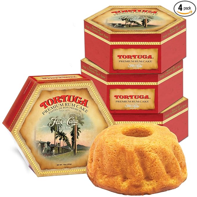 TORTUGA Caribbean Flor de Cana Rum Cake w/walnuts- 16 oz Rum Cake - 4 Pack - The Perfect Premium