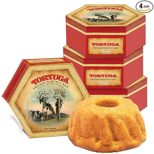 TORTUGA Caribbean Flor de Cana Rum Cake w/walnuts- 16 oz Rum Cake - 4 Pack - The Perfect Premium