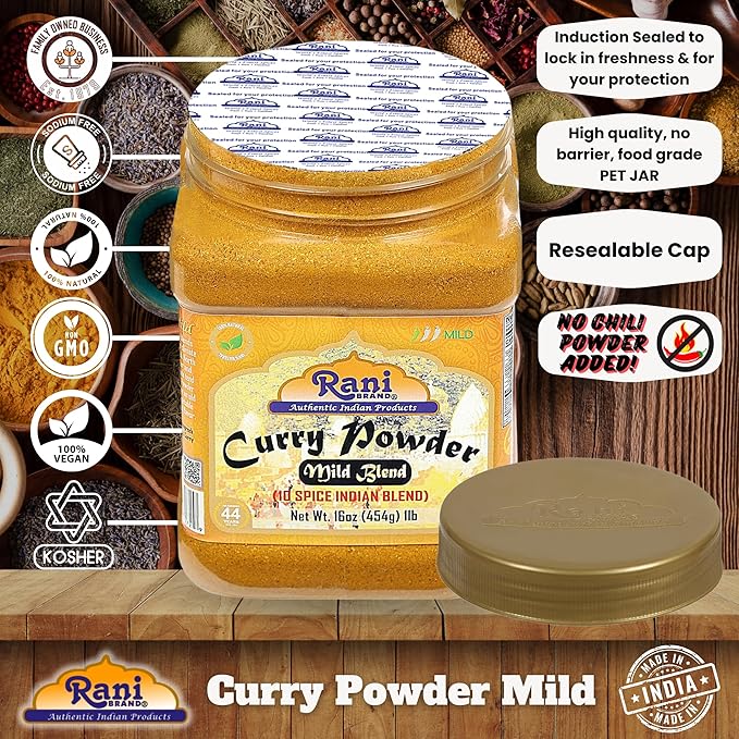 Rani Curry Powder Mild (10-Spice Authentic Indian Blend) 1lb (454g) PET Jar ~ All Natural |
