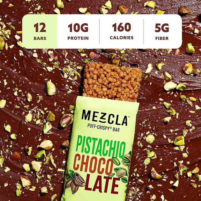 Mezcla Puff Crispy Protein Bars, Gluten Free & Vegan Protein Bars, 10g Protein, Alt for Pistachio