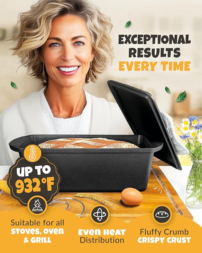 Rectangular Cast Iron Dutch Oven for Bread Baking - incl. Sourdough Bread-Baking Supplies - 3.2QT