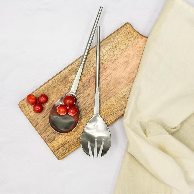 Folkulture Stainless Steel Kitchen Salad Servers or Salad Serving Utensils for Cooking, 12 Inch