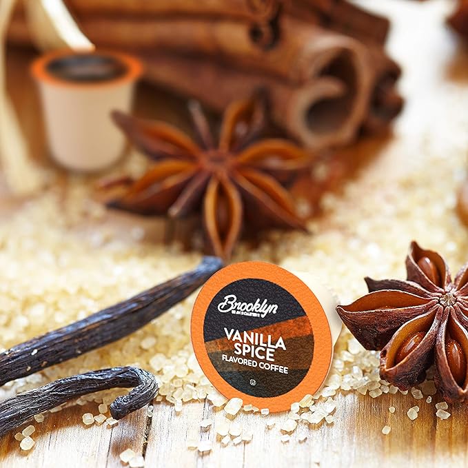 Brooklyn Beans Roastery Vanilla Spice Flavored Coffee Pods - Compatible with Keurig K Cup Brewers