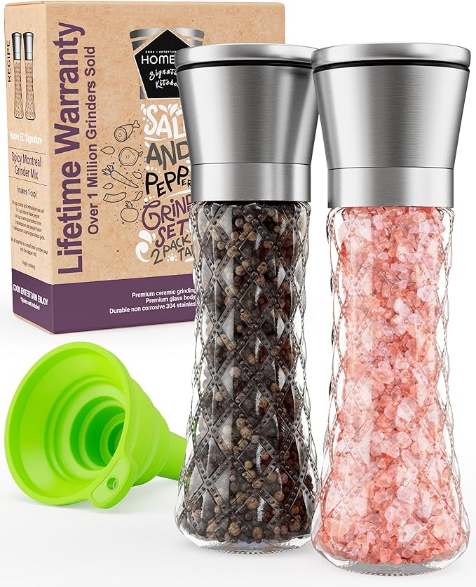 Home EC Original Stainless Steel Sea Salt and Pepper Grinder Set of 2 - Adjustable Ceramic Grinder