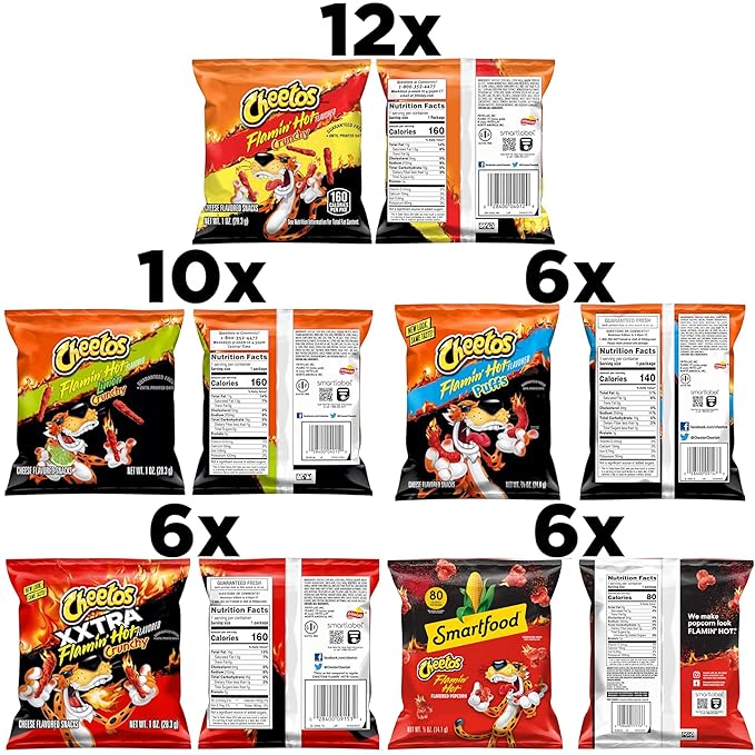 Cheetos Cheese Flavored Snacks, Flamin' Hot Mix Variety Pack, (Pack of 40)
