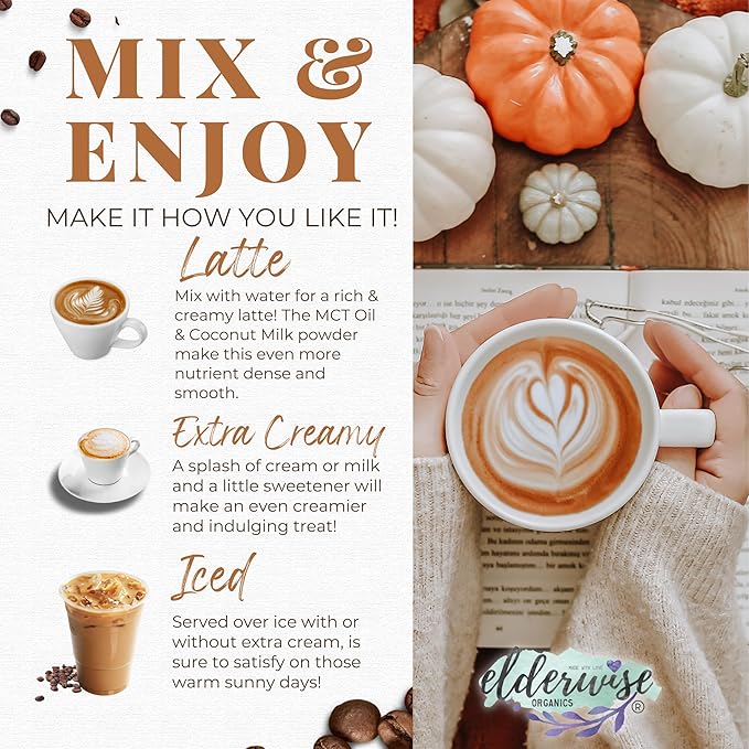 Elderwise Organics Coffee Spiced Latte | Powered by Pumpkin & Mushrooms | Sea Moss, Chaga, Lion's