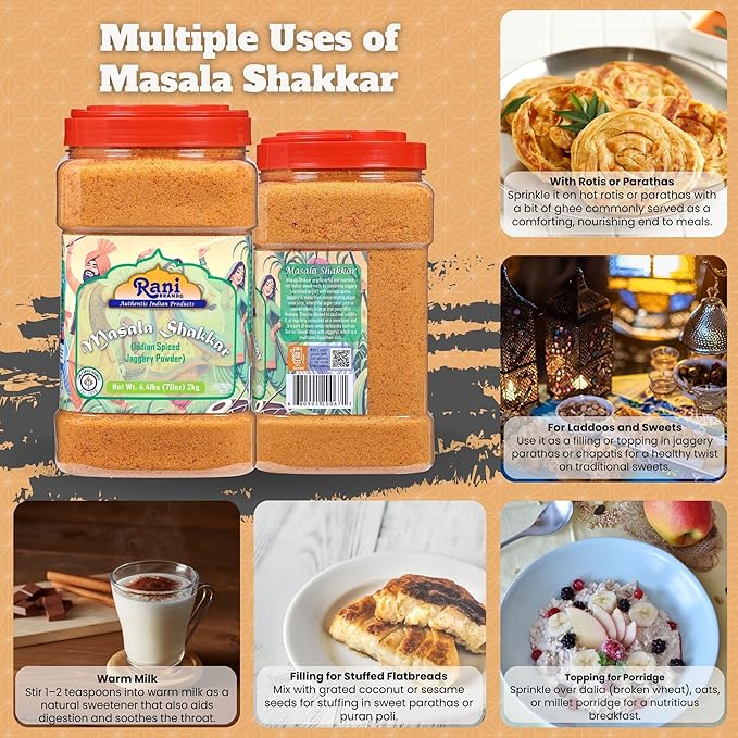 Rani Masala Shakkar (Indian Spiced Jaggery Powder) Unrefined Raw Cane Sugar 70oz (4.4lbs) 2kg PET