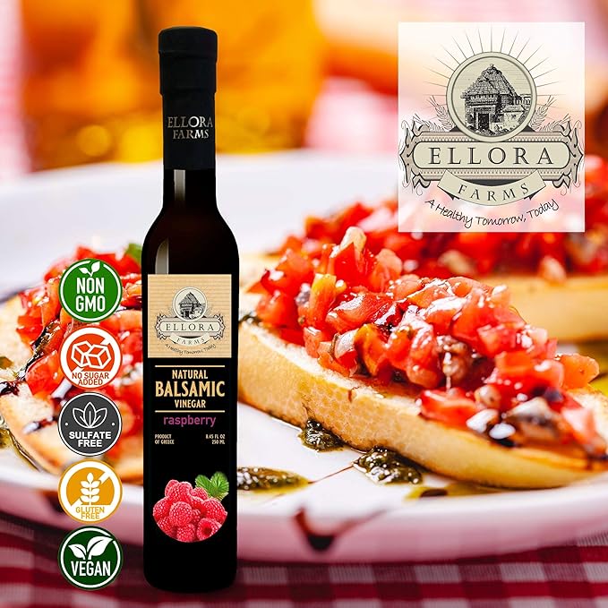Ellora Farms, Raspberry Balsamic Vinegar, Thick and creamy, Barrel aged, No-added sugar, Award