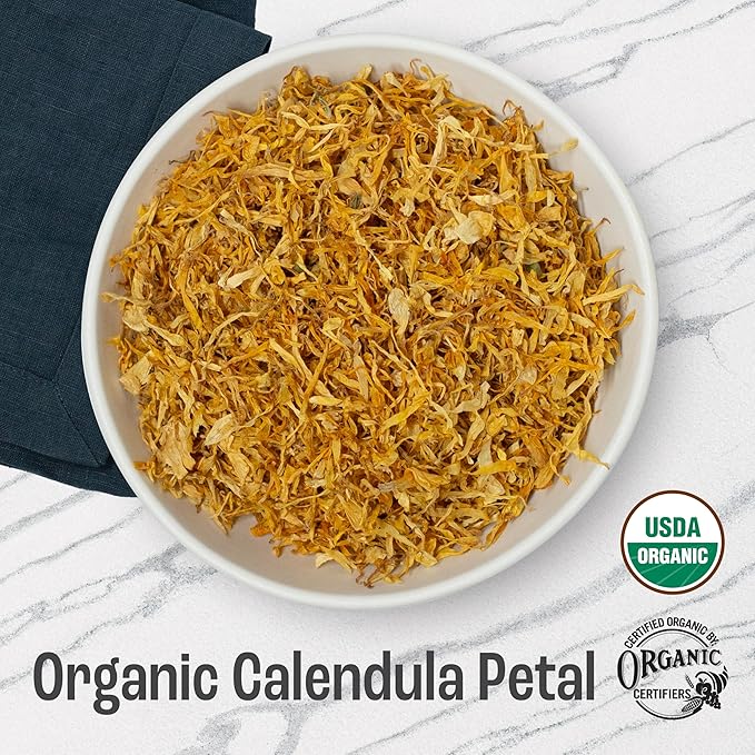 J Mac Botanicals, Organic Calendula Petals (12 oz) edible dried flowers petals, pairs well with