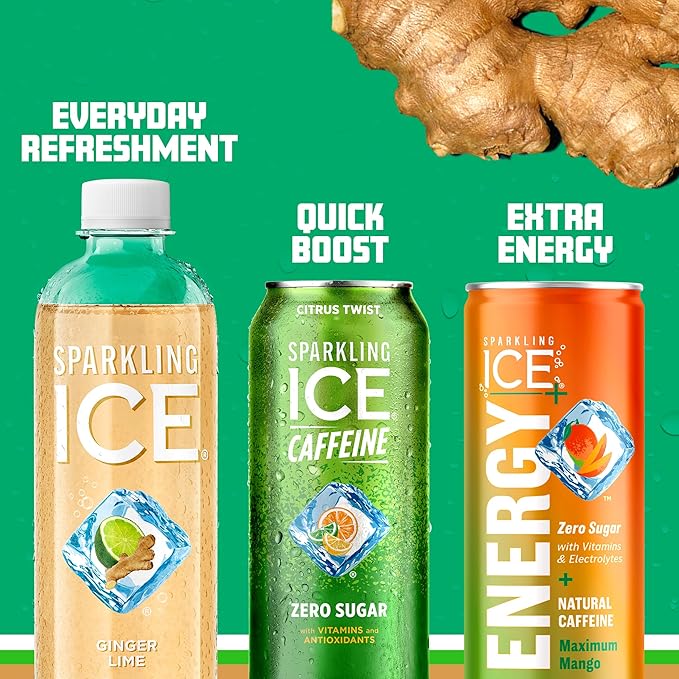Sparkling Ice, Ginger Lime Sparkling Water, Zero Sugar Flavored Water, with Vitamins and