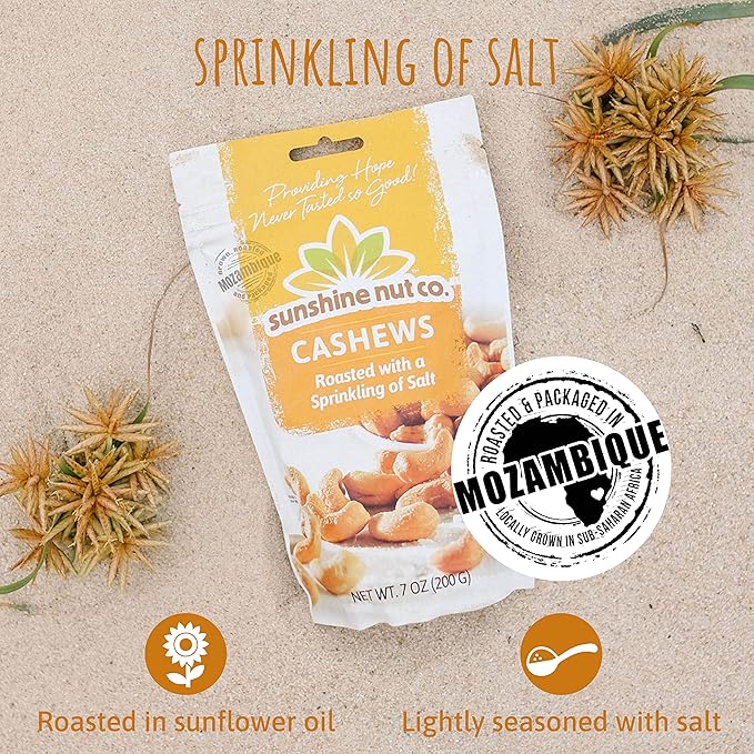 Sunshine Nut Company Whole Roasted Lightly Salted Cashews, Sprinkling of Salt Flavor, 2 Pack, 7 oz.