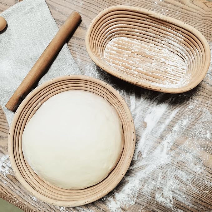 Banneton Bread Proofing Basket,9 Inch Round + 9.8 Inch Oval Sourdough Proofing Baskets with