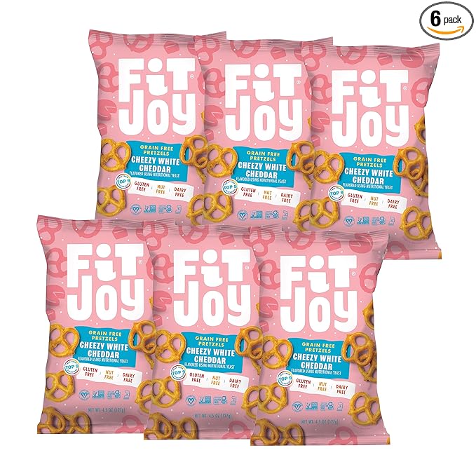 FitJoy White Cheddar Pretzels (Pack of 6, 4.5 Oz) - Dairy, Nut & Gluten Free Snacks - Grain Free