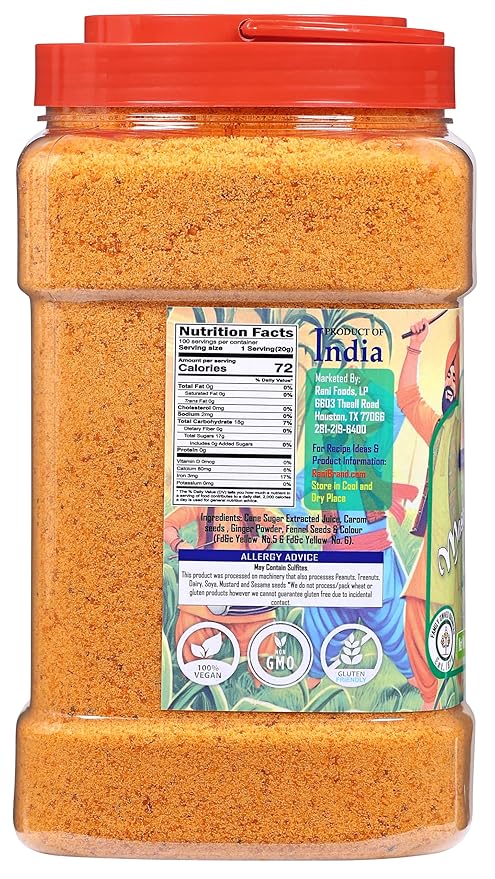 Rani Masala Shakkar (Indian Spiced Jaggery Powder) Unrefined Raw Cane Sugar 70oz (4.4lbs) 2kg PET