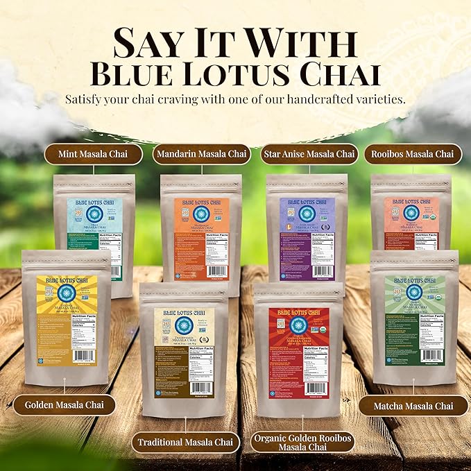 Blue Lotus Chai - Organic Golden Rooibos Masala Chai - Makes 265 Cups - 8oz Bag Masala Spiced Chai