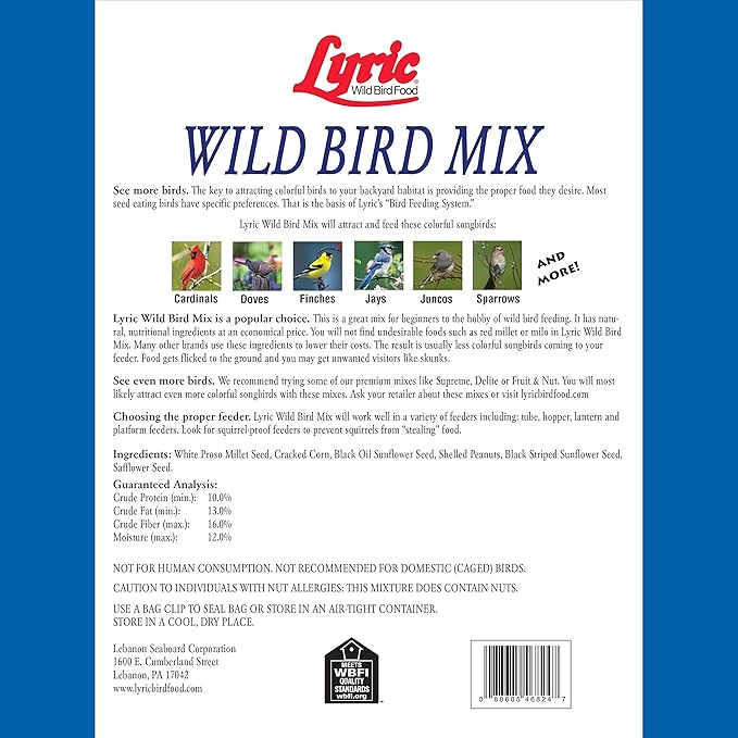 Lyric Wild Bird Mix - Wild Bird Food for Outside Feeders - Attracts Doves, Jays and many more - 20