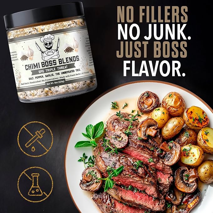 Chimi Boss Blends SPG Seasoning, 8oz ??Salt Pepper Garlic Dry Rub for Grilling, Smoking & BBQ