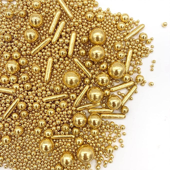 Sprinkles Gold Pearl Sugar Candy Mix Size, Nut Free, Baking Cake Decorations Cupcake Toppers Cookie
