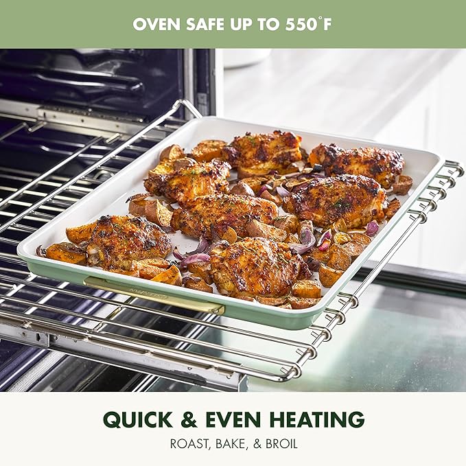 GreenPan Bakeware Set, 7 Piece Nonstick Ceramic Gold Handle Baking Sheets, Cake Pans, Loaf Pan