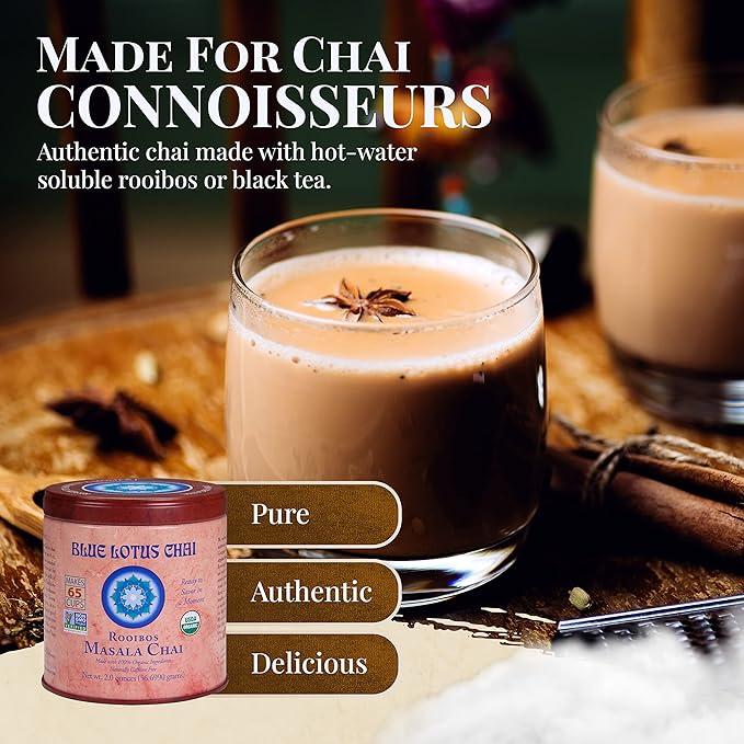 Blue Lotus Chai - Rooibos Flavor Masala Chai - Makes 65 Cups - 2 Ounce Masala Spiced Chai Powder