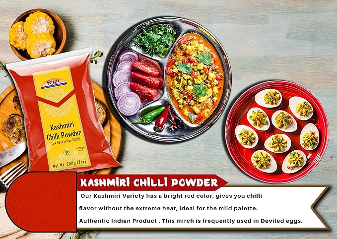 Rani Kashmiri Chilli Powder (Deggi Mirch, Low Heat) Ground Indian Spice 7oz (200g) ~ All Natural