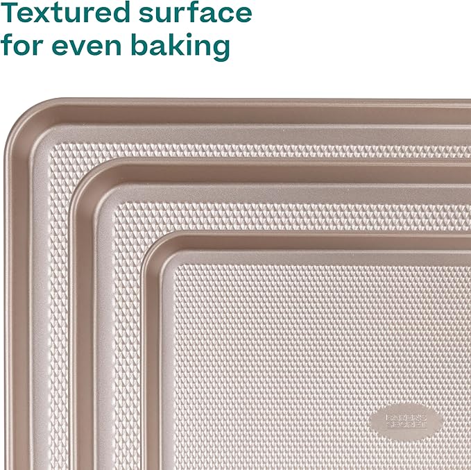 Baker's Secret Baking Sheet Pan Set, 3x Cookie Sheets for Oven, Diamond Texture Premium Air Flow