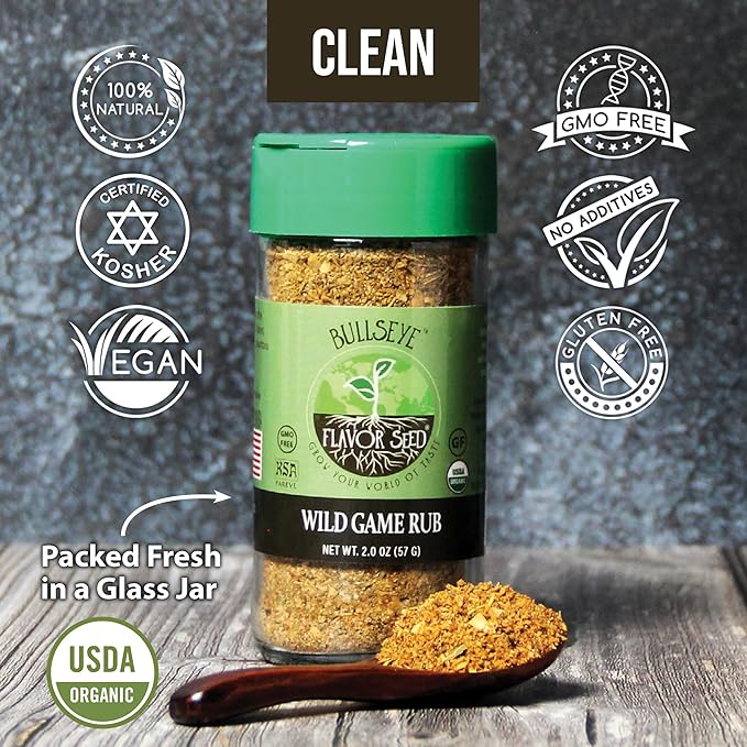 Flavor Seed Bullseye Organic Wild Game Rub - Premium Seasoning for Venison, Elk, Duck, and More
