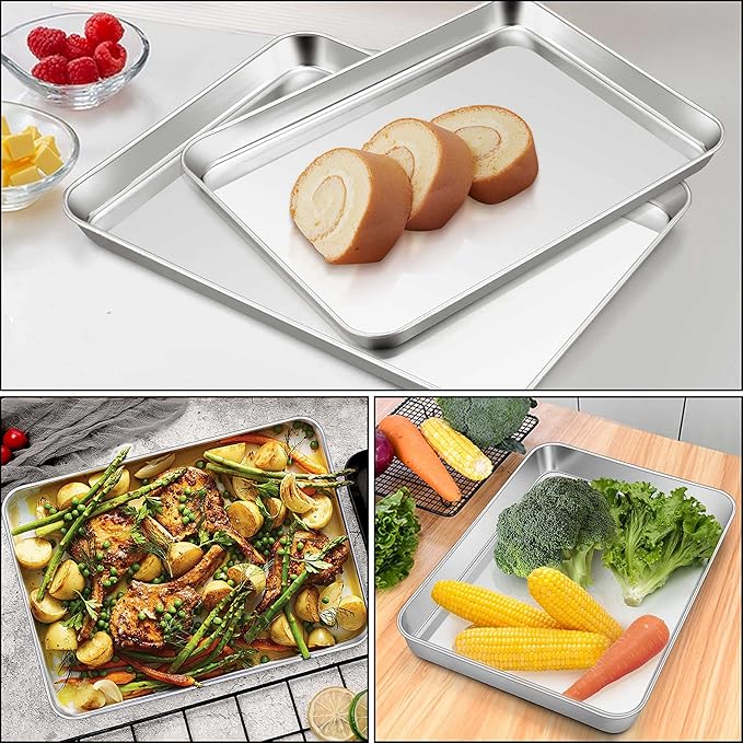 Homikit Baking Cookie Sheet Set of 2, Stainless Steel Cooking Sheets Pan Tray for Oven, 20 x 14