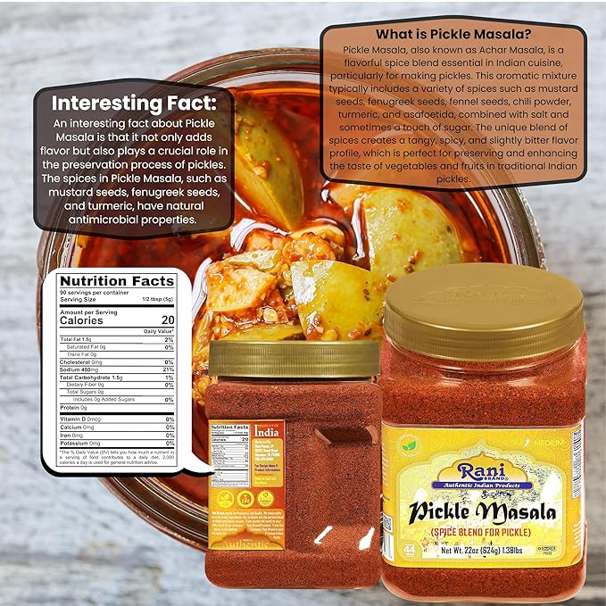 Rani Pickle (Achar) Masala Indian Spice Blend 22oz (1.375lbs) 624g PET Jar ~ Vegan | Gluten