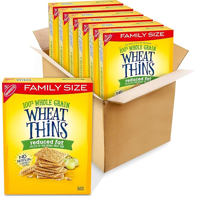 Wheat Thins Reduced Fat Snacks, Whole Grain Wheat Crackers, Bulk Snack Crackers, Family Size, 6