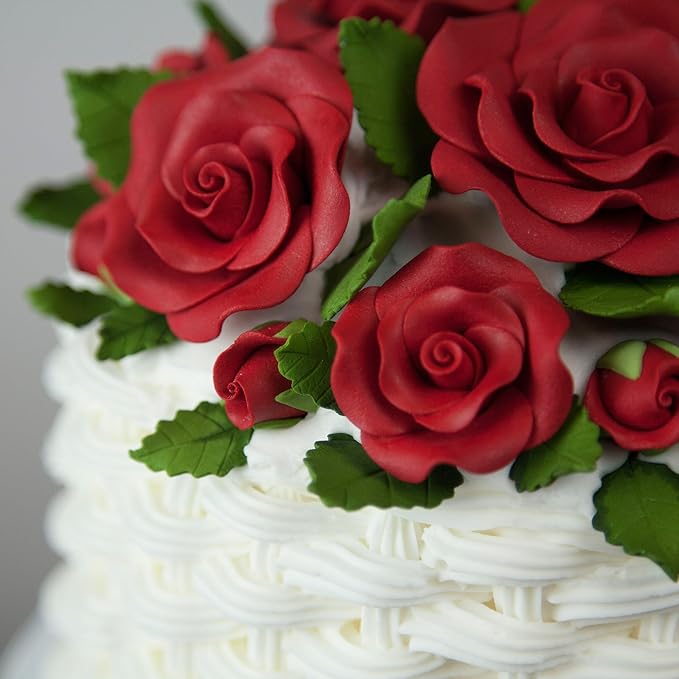 Global Sugar Art Exquisite Rose & Leaf Sugar Cake Flowers Tray Deep Red, Unwired by Chef Alan