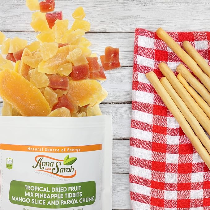 Anna and Sarah, Unsulphured Tropical Dried Fruit Mix Pineapple Tidbits, Mango Slice and Papaya