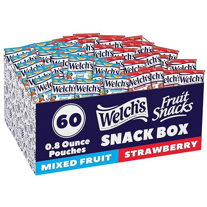 Welch's Fruit Snacks, Mixed Fruit & Strawberry Snack Box, Gluten Free, 0.8oz Snack Packs (Pack of