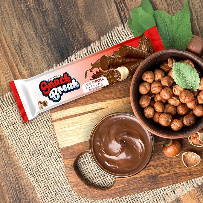 Snack Break Hazelnut Wafer Rolls, Rolled Wafer Cookies, Cocoa Coated Delicious Snack, Individually