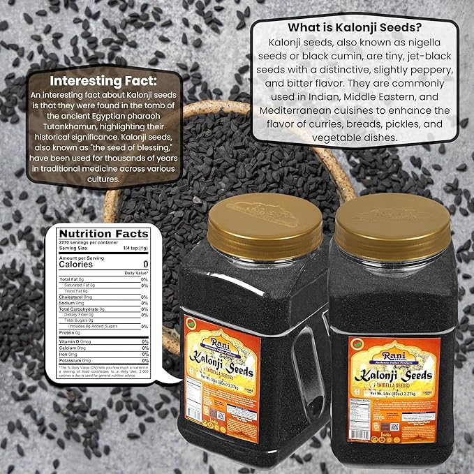 Rani Kalonji (Black Seed, Nigella Sativa, Black Cumin) Seeds 80oz (5lbs) 2.27kg Bulk PET Jar ~ All