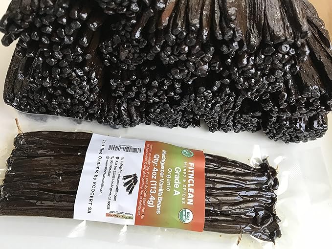 4oz Organic Madagascar Vanilla Beans Grade A. Certified USDA Organic. 6"-8" by FITNCLEAN VANILLA.