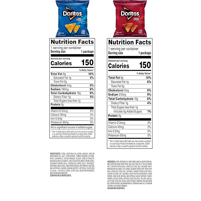 Doritos Flavored Tortilla Chips, Favorites Variety Pack (Nacho Cheese and Cool Ranch), 1 Ounce