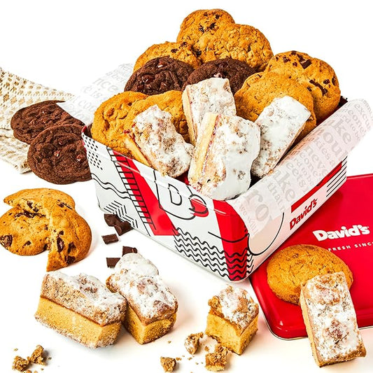 David's Cookies Assorted Fresh Baked Cookies & Crumb Cake Tin - 1Lb Assorted Cookies + 8