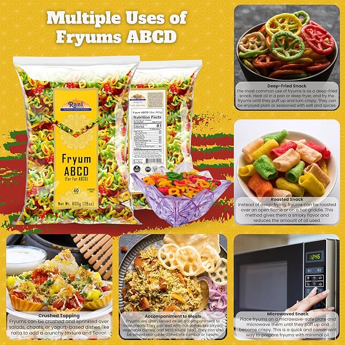 Rani Far Far / Fryums (Wheat & Tapioca Pellet) ABCD Shape 28oz (800g) ~ Vegan, Kosher, Uncooked