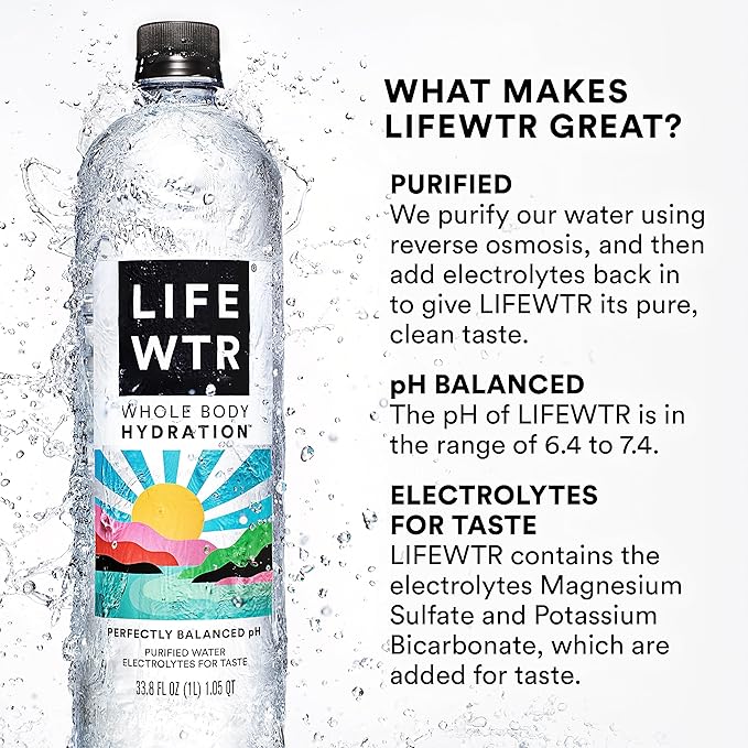 LIFEWTR Premium Purified Water, pH Balanced with Electrolytes, 100% recycled plastic bottles, 23.7