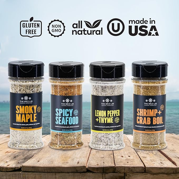 The Spice Lab Seafood Seasoning Set - Smoky Maple, Shrimp Boil, Spicy Seafood and Lemon Pepper
