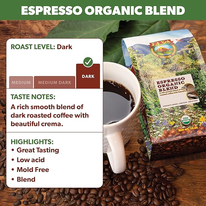 Low Acid Organic Coffee ??Whole Bean, Mold-Free & Stomach Friendly by Java Planet, Espresso Blend