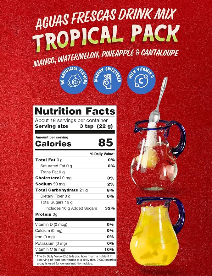 Klass Aguas Frescas | Drink Mix Tropical Variety Pack | Watermelon, Cantaloupe, Mango & Pineapple