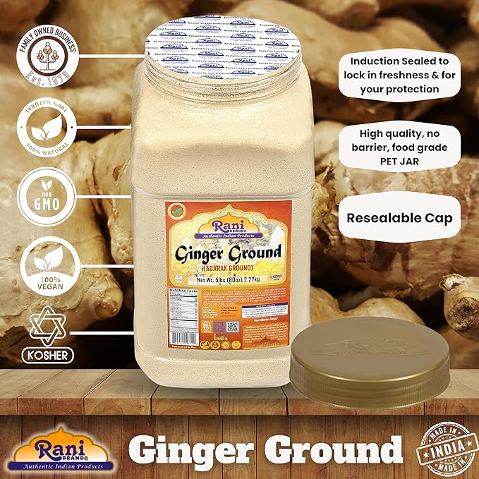 Rani Ginger (Adarak) Powder Ground, Spice 80oz (5lbs) 2.27kg Bulk PET Jar ~ All Natural | Vegan |