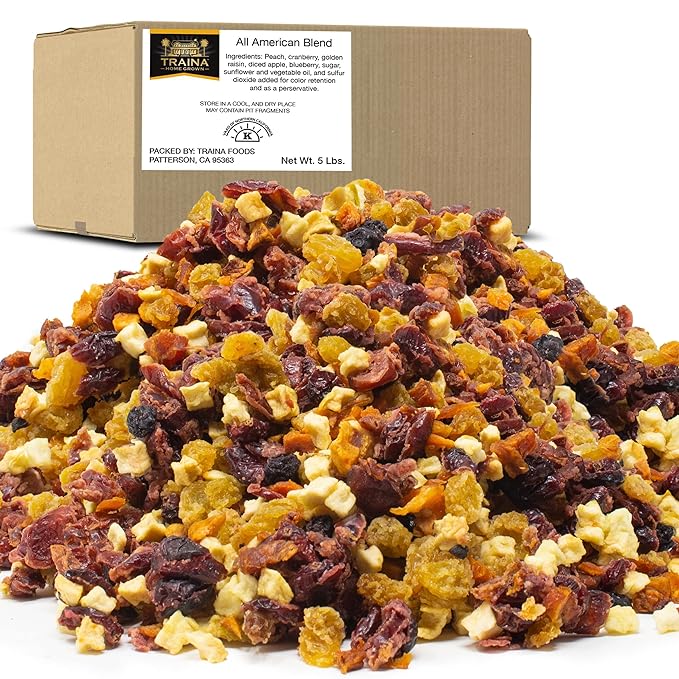 Traina Home Grown All American Sun Dried Fruit Blend -Diced Peaches, Cranberries, Blueberries