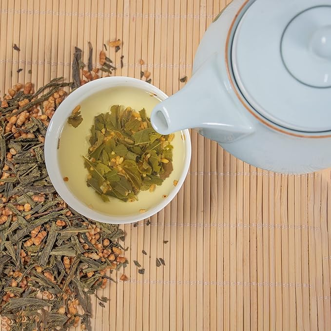 TIAN HU SHAN Genmaicha Green Tea with Roasted Rice, Low Caffeine Genmaicha Tea Loose Leaf 8 Ounce /