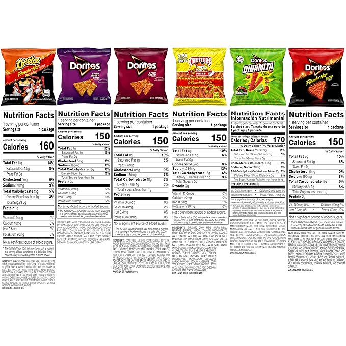 Frito Lay Fiery Mix Variety Pack, Hot & Spicy Snacks Single Serve Bags, (Pack of 40), Flamin' Hot